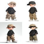 **chibi teen guy wearing an oversized black shirt and kakhi cargo pants and a cap, with white rubber shoes, one hand in the pocket, in clean and white background, --ar 3:4** - <@409716268476923920> (fast)