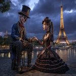 **Manon the Marionette on a date with a ventrilaquist's dummy at the Eiffel tower in the evening --ar 5:4 --v 7.0 --p 1gerk2c** - Image #4 <@404556944502685697>