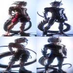 **Front view, Full body: A 17-year-old young man with skinny build, short white hair, red eyes, black scales, black tail, black horns on his head, white background, cool toned, 8K --ar 11:27 --sref <https://s.mj.run/IHYH7toCMgY> --niji 7** - <@409716268476923920> (fast)