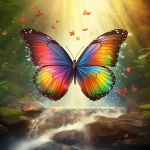 **dream like image of rainbow colored butterfly, forest background, waterfall, epic scenery, photorealistic --v 5.2** - Upscaled (2x) by <@754226842650542162> (relaxed, stealth)