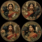 **a Bengali woman with a serpent in her root chakra, a black jaguar in her sacral , a hummingbird in her solar plexus and an eagle in her heart chakra, named Mr Dendrokinetic** - Variations (Strong) by <@1069265923099328512> (fast)