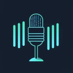 **Icon-only logo mark for an AI that visualizes sound. Centered microphone icon in simple front view with a short stand. Behind or around the microphone, 3-5 vertical rounded bars of different heights arranged like an audio equalizer or spectrogram, forming a square-ish composition. Flat vector style, dark navy and light cyan color scheme, very clean Japanese tech design. No gradients, no 3D, no shadows, light background. Do not draw any text, letters, numbers, words, or monogram elements; this must be a purely pictorial symbol with a microphone and abstract bars. --v 6.0** - Image #2 <@799616109191757844>