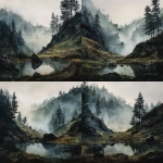 **mystical pine forest aquarell drawing, dark, foggy, hills, valley with rocks and small lake** - Variations (Strong) by <@1065245785324781629> (fast)
-# Create, explore, and organize on [midjourney.com](<https://midjourney.com/imagine?from_discord=1>)