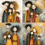 **whimsical photorealistic illustration of a fathers d mother with their girl and boy, father has black hair and a moustache, he’s wearing glasses, mother has curly blonde hair and she’s wearing glasses girl has dark brown hair and she’s wearing glasses, son has brown hair and is a little older that the young girl --v 7.0 --p b3kgthr --s 750** - <@520759084903956481> (fast)