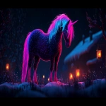 **A classic Budweiser Christmas commercial reimagined, replacing the iconic Clydesdale horses with ultraviolet unicorn ukiyo-e. The scene features ultraviolet glowing unicorns with radiant neon manes and tails in blues, purples, and pinks, galloping majestically through a snow-covered village at twilight. The atmosphere is festive and magical, with softly lit lanterns casting a warm glow on the snowy streets, and the unicorns’ vibrant ultraviolet hues creating a striking contrast against the serene winter backdrop. The setting captures the spirit of a traditional Budweiser ad, with a modern fantastical twist inspired by the ultraviolet unicorn ukiyo-e theme. --ar 295:166 --style raw --s 250 --c 25 --q 2 --p x1ml6ks 7t7o6mb** - Image #1 <@1059634795207991457>