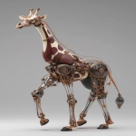 **a 3d rendered image of an industrial-style giraffe robots with a mahogany head and estonia flag colour scheme metallic metal, an ultra-detailed illustration in the style of Atey Ghailan and Jacek Yerka, ultra-high resolution, in a dynamic pose, 4k --ar 13:20 --v 7.0** - Upscaled by <@1087506013407695028> (relaxed)