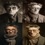 **1920s half-length photo portrait of a 50-year-old man in a worn-out suit, a wool scarf partially covering his lower face, large vintage glasses, thick black hair with streaks of gray, slightly unkempt, tired eyes, dimly lit study, clear facial features, 35mm lens, f/1.8, accent lighting, global illumination q 2 --ar 2:3** - <@347458500403920897> (fast)