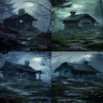 **<https://s.mj.run/7DEPwZwHTbc> old aged small hut on a hill, deep in the woods, forest, foggy moonlight, windy, style of foreshortening techniques, dynamic pose, high contrast, photo grade, 16K, HDR, --ar 9:20 --v 6.0** - <@346339918877818883> (fast)
