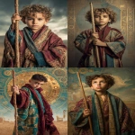 **photorealistic, klimt, A young enthusiastic Middle Eastern boy of royal birth standing holding a tall ornate wooden wand upright, expression of fresh excitement and inspired vision, eyes bright with utsaha enthusiasm and discovery, wearing simple burgundy and teal robes with gold Klimt geometric patterns, royal court in the background, stance suggesting forward movement and exploration, background with open landscape or desert horizon suggesting new beginnings and possibilities, Byzantine gold mosaic patterns subtly in background, atmosphere of utsaha fiery enthusiasm and fresh magnetic center, sense of beginning student with untested but genuine inspiration, jewel tones of burgundy teal gold and warm earth tones, ornate baroque frame, mood of eager discovery and dynamic forward energy, pure enthusiasm before friction arrives, --ar 2:3 --raw** - <@1122608133139857530> (fast)
-# Create, explore, and organize on [midjourney.com](<https://midjourney.com/imagine?from_discord=1>)