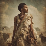 **a black woman wearing a piece of animal skin walking in Ancient African with some animals in the background** - Image #3 <@1059498035081654292>