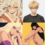 **original anime character, hand-drawn portrait style, thick bold outlines, clean cel-shading, visible sketch lines, crosshatching on fabric folds and underlying anatomy, ultra-detailed line art with zero clutter, sharp and defined facial features, full-color rendering, high visual clarity of face and body, character-centered composition include multiple perspective variants: frontal heroic close-up (face and torso squared), three-quarter angle showing jawline and stance depth, low-angle upward shot for size and presence, high-angle downward for clothing detail, side profile close-up with flowing fabric and sharp expression uncluttered background, zero special effects, only character and clothing, emphasis on silhouette, expression, pose, and detailed costume, anime character design with clear visual logic --niji 6 --raw** - <@266429059049848832> (fast)