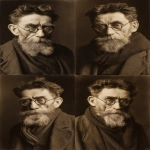 **1920s half-length photo portrait of a 50-year-old man in a worn-out suit, a wool scarf partially covering his lower face, large vintage glasses, thick black hair with streaks of gray, slightly unkempt, thick beard, tired eyes, dimly lit study, clear facial features, 35mm lens, f/1.8, accent lighting, global illumination q 2 --ar 2:3** - Variations (Strong) by <@347458500403920897> (fast)
-# Create, explore, and organize on [midjourney.com](<https://midjourney.com/imagine?from_discord=1>)