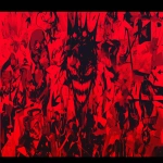 **comic book Cel-shaded anime style with bold clean linework, chaotic hand-drawn graffiti doodles covering the entire canvas, dense overlapping scribbles, arrows, crowns, faces, chaotic tags and symbols, high-energy sketch style, glowing red spray-paint strokes against deep black background, heavy contrast, messy street-art vibe, all elements strictly in red tones, ultra-stylized and bold --ar 16:9 --niji 6** - Image #1 <@257221362568003584>