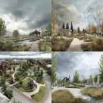 **Community wellness site planning concept, hospice-adjacent landscape, low-rise institutional architecture, integrated public space, pedestrian paths, naturalized environment, small-town Ontario context, overcast daylight, realistic materials, architectural visualization --ar 4:3** - <@794327127260266516> (fast)
-# Create, explore, and organize on [midjourney.com](<https://midjourney.com/imagine?from_discord=1>)