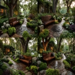 **backyard memorial garden with mahogany bench, small labyrinth, well landscaped, open landscape --s 750 --v 7.0 --ar 3:2** - Variations (Strong) by <@1007106543935823902> (relaxed)