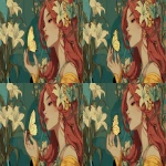 **An illustration with intense tones of a spring's goddess in 3/4 view holding a butterfly in her hand and wearing a lily in her hair, in colorfull and anime style. --ar 16:9 --v 7.0** - Variations (Region) by <@1068240844349509652> (fast)