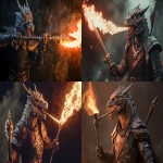 **a d&d dragonborn character, holding a sword and a scepter in each hand, breathing poison fire from his mouth, full body image, full scale image, epic, intense, action scene, 8k, 8k vivid, 8k ultra detailed, 8k ultra realistic, 8k cinematic, 8k hyper detailed, 8k hyper realistic, 8k photo realistic, 8k insanely detailed, 8k insanely realistic, 8k ultra high definition, 8k hyper high definition, 8k insanely high definition, 8k movie quality, --ar 16:9 --v 6.1** - <@413009047789240321> (fast)