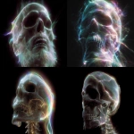 **holographic rainbow-chromatic portrait of an ancient techno-seer, skeletal x-ray lines shimmering across the face, motion-study echoes inspired by fumarole , Etienne-Jules Marey and Harold Edgerton, non-Euclidean neon geometry threading through the skull, Etruscan edgerunner aesthetic merged with Tron-like circuitry, mythic futurist dreamstate --ar 4:3 --profile cla6owm --v 7.0** - <@1442607648280416387> (relaxed, stealth)