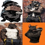 **Streetwear graphic, Black pitbull biting brick , very muscular, character portrait, screenpaint art style, --ar 9:16 --raw --niji 7** - <@1152402783652294757> (fast)