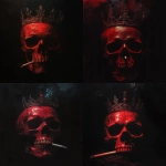 **A red skull with a crown, illuminated by a dark light in the darkness, looks like an old photograph in the style of Kievan Rus' and is slightly blurry. In front of it, there is a cigarette. The background behind it is dark. It appears to have been painted on a wall or canvas, and it stands alone against the blackness. The overall atmosphere creates a mysterious and eerie vibe. --ar 92:93 --v 6.1** - <@699706172105556009> (fast)
-# Create, explore, and organize on [midjourney.com](<https://midjourney.com/imagine?from_discord=1>)