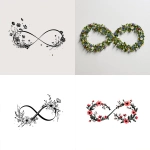 **an infinity symbol with simple flowers in the design, white background --v 7.0** - <@1028770350189776956> (fast)