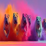 **Imagine a pack of shar-pei dogs running on a rainbow with colored dust and happiness, tanabata --ar 16:9 --s 750 --v 7.0** - Image #1 <@1059982138138697728>