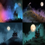 **a halloween themed scene depicting a haunted house atop a hill surrounded by a graveyard. a full moon should be visible in the sky and 2 ghosts are loitering near some tombstones. the scene should include bats, mist and coloured smoke coming out of the house's chimney as if spells are being cast from within. take inspiration from the film Hocus Pocus and the Haunted Mansion for atmosphere and aesthetic. the image should be photorealistic. --ar 3:2 --s 50** - <@461803524808900618> (fast)
-# Create, explore, and organize on [midjourney.com](<https://midjourney.com/imagine?from_discord=1>)