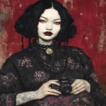**eerie painting with a color scheme of monochromatic black and white with a pop of Color. The painting uses cross-hatching and palette knife techniques, inspired by analog horror, grunge Polaroids, ukiyo-e and retro Japanese horror. The mood is mysterious and unsettling --exp 50 --stylize 1000 --p djcuvnt --ar 4:5 --v 7.0** - Image #4 <@948741381743083580>