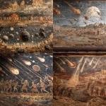 **an ancient mural of meteorites, panic, undead, punishment, war, flooding** - <@442905496559812618> (fast)