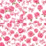 **seamless pattern, hand-painted pink watercolor roses and delicate blush pink satin bows, soft white background, vintage shabby chic, feminine and elegant, seamless repeat, no text --tile** - Variations (Strong) by <@437878260013989888> (relaxed)