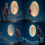 **full body illustration of an anime-style pirate idol girl inspired by Houshou Marine from Hololive, standing on the bow of a pirate ship under the moonlight, gazing at the starry sky with a thoughtful expression, long crimson twin tails flowing in the night wind, pirate hat with skull emblem, eyepatch, detailed sailor × pirate costume in red and black with golden accessories, calm and emotional atmosphere, cinematic anime artwork --v 7.0 --ar 16:9 --oref <https://s.mj.run/jlFWf63AZNQ> --ow 400** - <@1112784568303497357> (turbo)