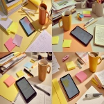**a photograph of an iphone on a clean work desk in the office with a binder full of papers on the desk, a notepad and pen, stationery. two post-its on the wall. a half-drank coffee mug. the phone should take up about half the visual space. the photography style is colourful and editorial, colour palette should be warm and inviting. <https://s.mj.run/dF8N_y-B2KE> --ar 16:9 --v 7.0** - <@676493813367177236> (fast)