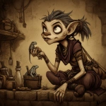 **young poor female goblin host is lean and sells iguana kebab, fantasy, dragonbane, portrait, --sref <https://s.mj.run/R2OFUAXBf5k>** - Image #2 <@321697901023723522>