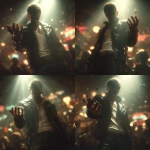 **a photorealistic image of a man with short spiked brown hair in a black leather jacket, white tshirt and jeans, standing in a crowded casino holding a pair of dice in his hand palm facing up. Make the man somewhat in shadow. Make it a low angle shot with a spotlight shining down on the hand holing the dice ar 3:2 --v 7.0** - Variations (Strong) by <@1079878313302048812> (fast)