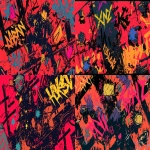 **comic book Cel-shaded anime style with bold clean linework, completely covered in dense layered graffiti tags and throw-ups, chaotic overlapping spray-paint strokes, red and black color palette only, gritty urban texture, drips and splatters everywhere, harsh moody lighting, high-detail street art aesthetic, <https://s.mj.run/FImR_-_fuCI> --ar 16:9 --niji 6** - Variations (Strong) by <@257221362568003584> (fast)