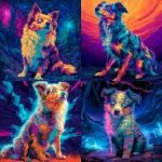 **a neon turqiose, orange , pink , fluffy Austrailian miniature shepherd x pomerainian , one blue eye, short nose, sitting , psychedelic, blue background , acid visuals , artwork in the style of Dan mumford , bright glowing image --v 7.0** - <@1006545549706666017> (fast)
-# Create, explore, and organize on [midjourney.com](<https://midjourney.com/imagine?from_discord=1>)