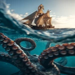 **kraken attacking a sailboat in the sea with tentacles, hdr, low angle view --ar 4:7** - Image #4 <@585362301041770519>