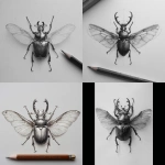 **majestic beetle, wings full spread, point of view straight down, pencil sketch, realistic --v 7.0** - <@1202707032818458747> (fast)