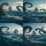 **kraken attacking a sailboat in the sea with tentacles, hdr, low angle view --ar 4:7** - Variations (Strong) by <@585362301041770519> (fast)