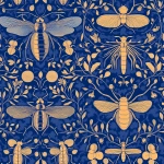 **Orange, sky blue and pink on a field of blue wallpaper by William Morris with elaborate circular symmetry using beetles, ants, bees, caterpillars, and dragonflies that all face outward in a circle from a central moth --tile --style raw --personalize v83gzq7 --stylize 888 --iw 0.75 --v 6.1** - Upscaled (Subtle) by <@688195114849271814> (fast)