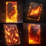 **A vertical glass trading card, a flat piece of transparent glass glowing from within, as if flames and burning embers are trapped inside. The fiery orange and red glow dances through the glass, with sparks and glowing ash suspended like they are frozen in time. Ultra-realistic, crisp detail, cinematic lighting, prismatic reflections across the glass edges, dramatic and intense, perfect for a trading card design. --ar 27:29 --quality 2 --v 6.1** - <@1007029574430892245> (fast, stealth)