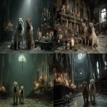 **2 different chinese shar-pei dogs walking and exploring an old church with haunted liminal, skeleton bones, altars with dead flowers and old, unlit candles on them --ar 16:9 --s 750 --v 7.0** - <@1059982138138697728> (fast)