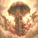 **<https://s.mj.run/jS6lZEj0GXk> an airborne angel holding an umbrella under and around which are several cherubim, the sky and clouds are gold-tinged as at sunrise, oil on canvas, religious art, fantasy art, cinematography, ultra detailed, photo-realistic, Ray Tracing Global Illumination, hyper maximalist, avant garde, Unreal Engine 5.6 FKAA, NATO, TXAA, SATO, RTX, CENTO, SSAO, Shaders, platinum plowshare, very bright Volumetric Lights, Ray Tracing, Megapixel, Super-Resolution, fully in frame, include full body, hyperreal, Sony photo award, Nikon Z9, Sandro Botticelli art style --p hxlncxz --weird 100 --exp 100 --ar 3:2 --v 7.0** - Image #1 <@1056809326351757333>