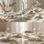**minimalist gourmet table setting in PANTONE 11-4201 (Cloud Dancer), soft off-white plates and linens, delicate pastries, natural light, sophisticated and refined presentation, high-detail food photography --ar 4:5 --v 6.0** - <@1124732812239589386> (fast)