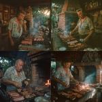 **grumpy Portuguese mustachio'd old man grilling delicious barbecue assorted meats, sausages and chicken over hot coals in a brick barbecue oven, wiping the sweat off his brow with tiny towel, with tanabata-inspired print shirt, photo taken with provia --p 39d6lqq** - <@538878031226470440> (relaxed)
-# Create, explore, and organize on [midjourney.com](<https://midjourney.com/imagine?from_discord=1>)