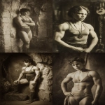 **Speleothem young female muscular bodybuilder in 1910, strongwoman, sepia, old time photography, film grain --ar 2:3 --raw** - <@538878031226470440> (fast)