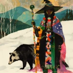 **Warrior witch thundersnowpunk with long braids and stylized warrior witch’s hat and badger companion in the snow --sref 1999999999 1999999991 416557976 2252558232 698008135 1078492728 2187294478 217414415 416417418 7337 80085 696969 47 73 97 100 --sv 4 --niji 6 --p grjlt42 --raw** - Image #4 <@948741381743083580>