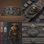 **create an image of Old-look metal Barbarian dnd character & dnd icons on a metal belt or strap, in 3D style - have some dnd style border, lines, signs - all comet designs** - <@1054926864520581210> (fast)
-# Create, explore, and organize on [midjourney.com](<https://midjourney.com/imagine?from_discord=1>)