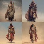 **an adult human male who is scarred, wearing regal desert attire, full body, desert background. fantasy style** - <@737863935038062634> (fast)
