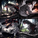 **In the woods, a dragon monster was burned. 282313 Anime, perfect details, glossy, anime style, HD 32k --ar 3:5 --raw --sref <https://s.mj.run/C4LBTfT22GA> <https://s.mj.run/kIk1DMj5RxA> <https://s.mj.run/qqPwqlnbEws> --sw 100 --stylize 700 --iw 0 --niji 6** - <@409716268476923920> (fast)